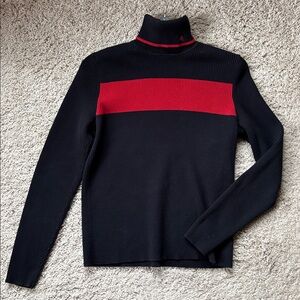 Lauren Ralph Lauren Black Turtleneck Sweater with Red Stripe